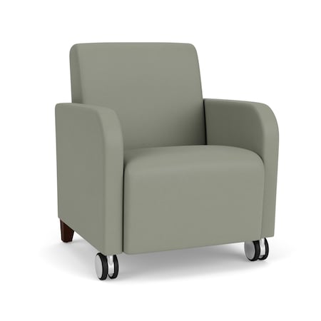 Siena Lounge Reception Guest Chair W/ Front Casters, Walnut Wood Back Legs, OH Eucalyptus Uph